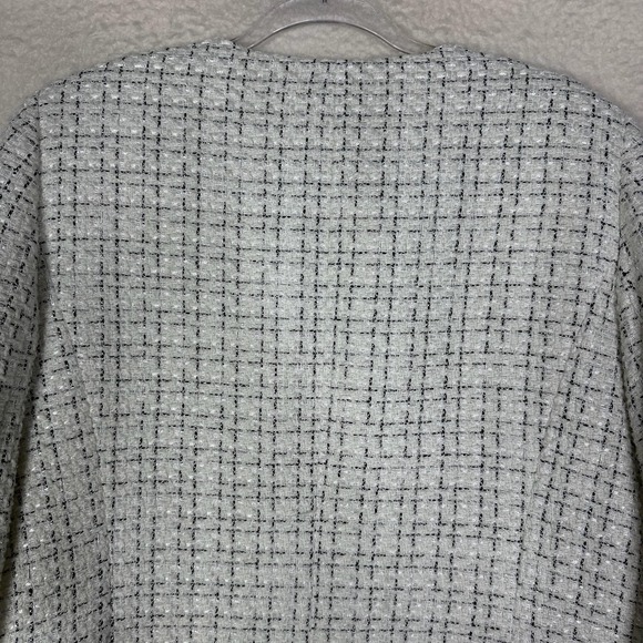 Tahari Arthur S Levine Jacket Womens 16 White Black Tweed Pearl Trim Open Front - Picture 8 of 10